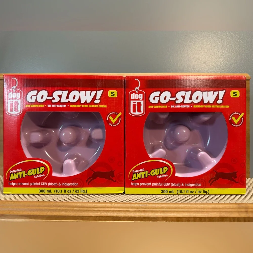 (2) brand new GO-SLOW! Slow Feeder Dog Bowl - Pink
